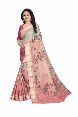 Women's Peach Rose Printd cotton Saree 2