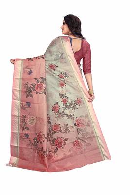 Women's Peach Rose Printd cotton Saree 3