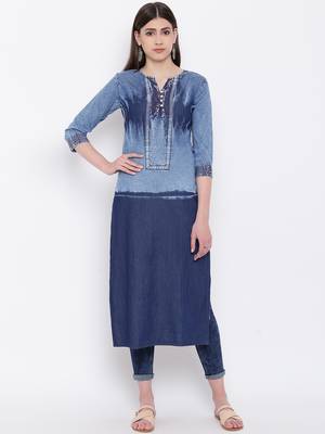 Blue Embroidered  Straight Kurti 1
