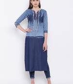 Blue Embroidered  Straight Kurti
