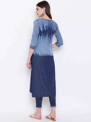 Blue Embroidered  Straight Kurti 3
