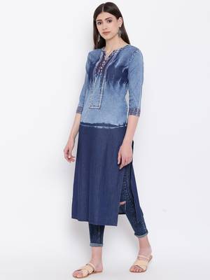 Blue Embroidered  Straight Kurti 4