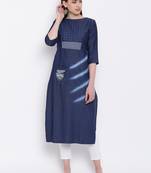 Blue Embroidered  Straight Kurti