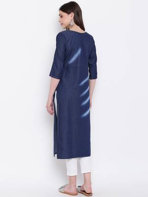 Blue Embroidered  Straight Kurti 3
