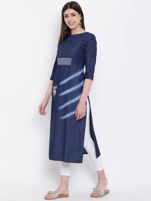 Blue Embroidered  Straight Kurti 4