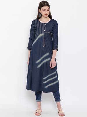 Blue Embroidered  Straight Kurti 1