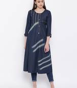 Blue Embroidered  Straight Kurti