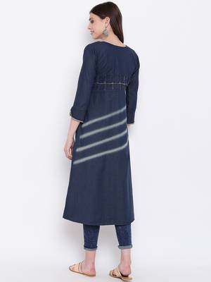 Blue Embroidered  Straight Kurti 3
