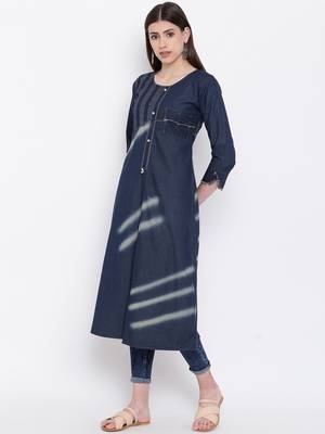 Blue Embroidered  Straight Kurti 4