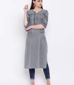Grey Embroidered  Straight Kurti