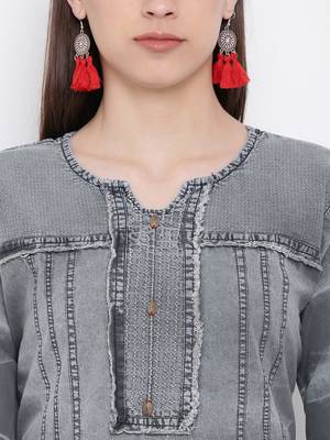 Grey Embroidered  Straight Kurti 2