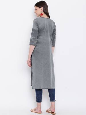 Grey Embroidered  Straight Kurti 3
