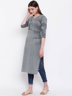 Grey Embroidered  Straight Kurti 4