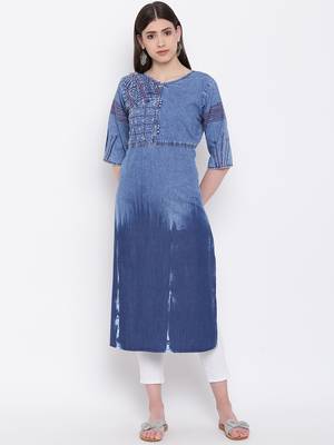 Blue Embroidered  Straight Kurti 1