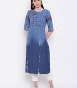 Blue Embroidered  Straight Kurti