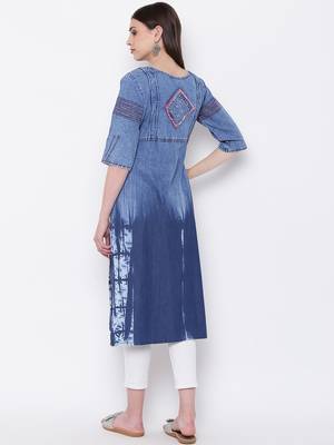 Blue Embroidered  Straight Kurti 3