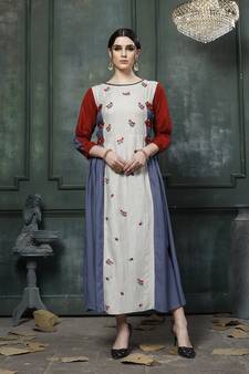 Multicolor Embroidered Rayon Anarkali, Straight Kurti