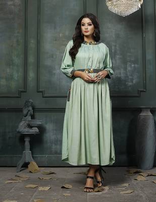 Green Embroidered Rayon Anarkali Kurti 1