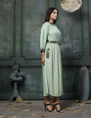 Green Embroidered Rayon Anarkali Kurti 3