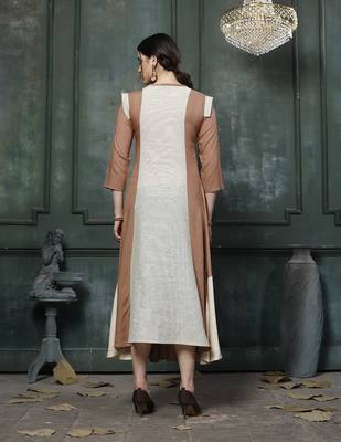 Brown/Off White Embroidered Rayon A Line Style Kurti 2