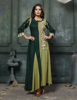 Green Embroidered Rayon Anarkali Kurti 1