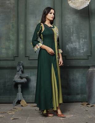 Green Embroidered Rayon Anarkali Kurti 3
