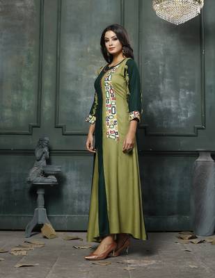 Green Embroidered Rayon Anarkali Kurti 4
