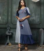 Blue Embroidered Rayon Anarkali Kurti