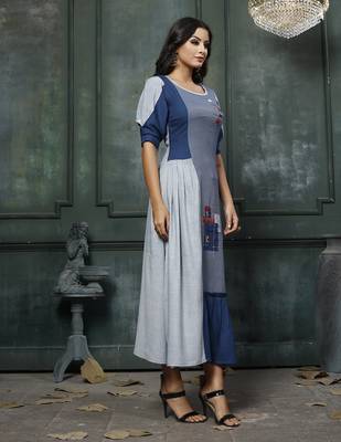Blue Embroidered Rayon Anarkali Kurti 3