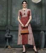 Orange Embroidered Rayon A Line Style Kurti