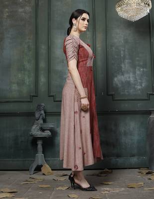 Orange Embroidered Rayon A Line Style Kurti 3