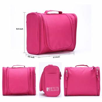 Shree Shyam Products Pink Hanging Waterproof Travel Cosmetic Bag Oxford Matty Set Of 1 Pcs Pouch Potable Large Capacity 3