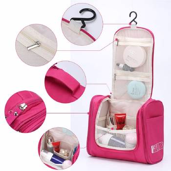 Shree Shyam Products Pink Hanging Waterproof Travel Cosmetic Bag Oxford Matty Set Of 1 Pcs Pouch Potable Large Capacity 4