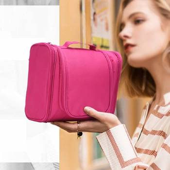 Shree Shyam Products Pink Hanging Waterproof Travel Cosmetic Bag Oxford Matty Set Of 1 Pcs Pouch Potable Large Capacity 5