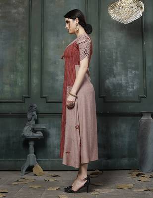 Orange Embroidered Rayon A Line Style Kurti 4