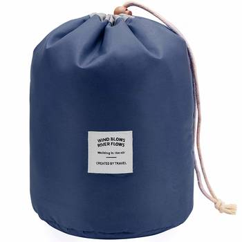 Shree Shyam Products Blue Round Pouch Bucket Barrel Shaped Cosmetic Bag Nylon Matty Set Of 1 Pcs Big Size 1