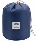 Shree Shyam Products Blue Round Pouch Bucket Barrel Shaped Cosmetic Bag Nylon Matty Set Of 1 Pcs Big Size