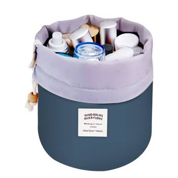 Shree Shyam Products Blue Round Pouch Bucket Barrel Shaped Cosmetic Bag Nylon Matty Set Of 1 Pcs Big Size 2