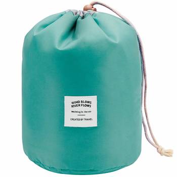 Shree Shyam Products Green Round Pouch Bucket Barrel Shaped Cosmetic Bag Big Size Nylon Matty Set Of 1 Pcs 1