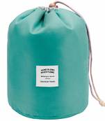 Shree Shyam Products Green Round Pouch Bucket Barrel Shaped Cosmetic Bag Big Size Nylon Matty Set Of 1 Pcs