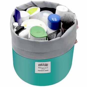 Shree Shyam Products Green Round Pouch Bucket Barrel Shaped Cosmetic Bag Big Size Nylon Matty Set Of 1 Pcs 2