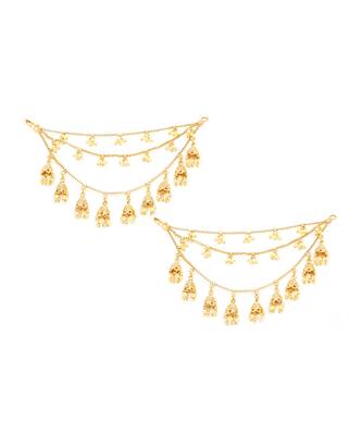 Gold Plated Triple Layer Long Chain Jhumki Hair Chain Accessories For Earrings For Women 1