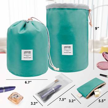 Shree Shyam Products Green Round Pouch Bucket Barrel Shaped Cosmetic Bag Big Size Nylon Matty Set Of 1 Pcs 3