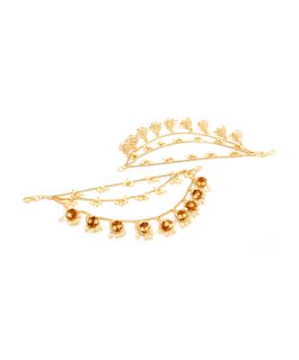 Gold Plated Triple Layer Long Chain Jhumki Hair Chain Accessories For Earrings For Women 2
