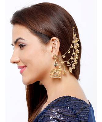 Gold Plated Triple Layer Long Chain Jhumki Hair Chain Accessories For Earrings For Women 3