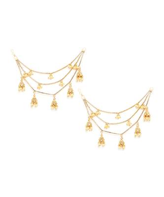 Gold Plated Triple Layer Long Chain Jhumki Hair Chain Accessories For Earrings For Women 1