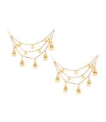 Gold Plated Triple Layer Long Chain Jhumki Hair Chain Accessories For Earrings For Women