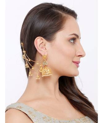 Gold Plated Triple Layer Long Chain Jhumki Hair Chain Accessories For Earrings For Women 3
