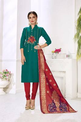 Rama Hadloom Cotton Embroidered Unstitched Dress Material 1
