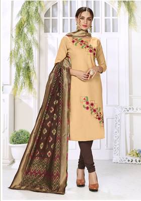 Cream Hadloom Cotton Embroidered Unstitched Dress Material 1